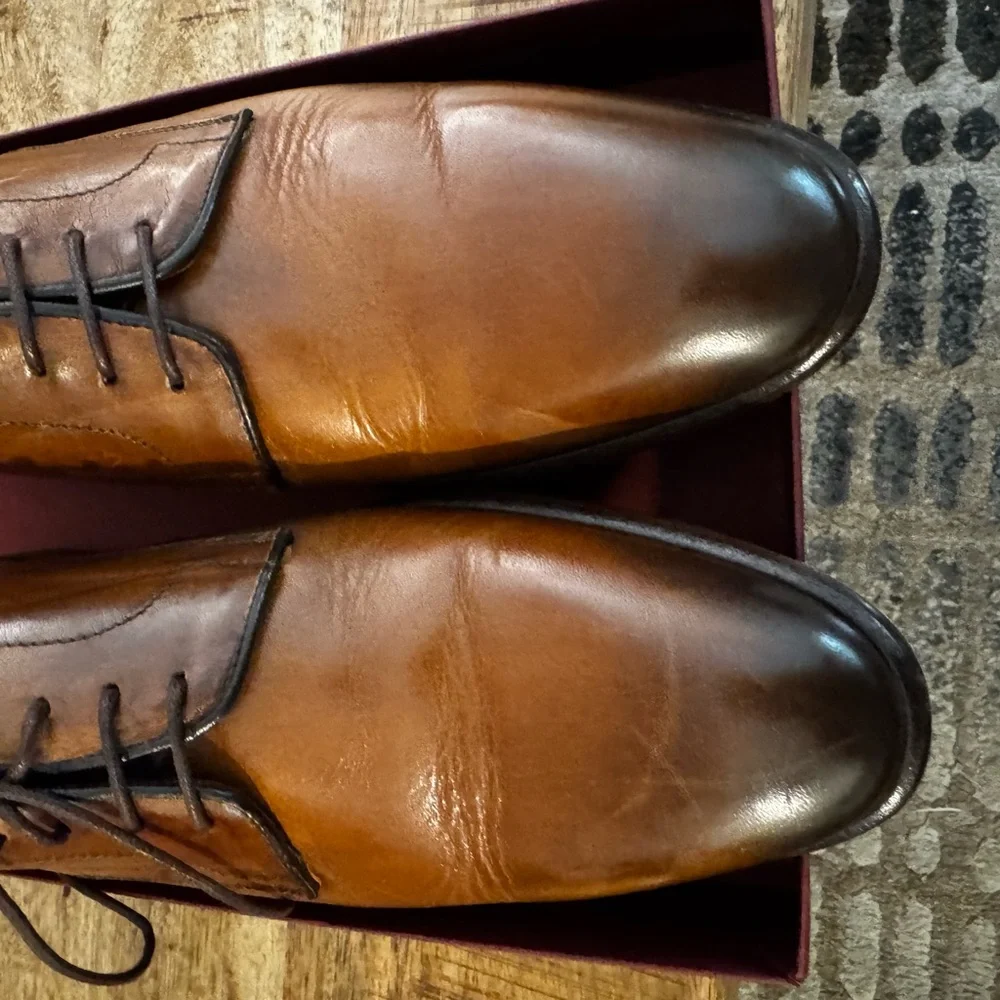 Bruno Magli Men's Salerno brown Cognac Leather Oxfords lace up dress shoes EUC 7